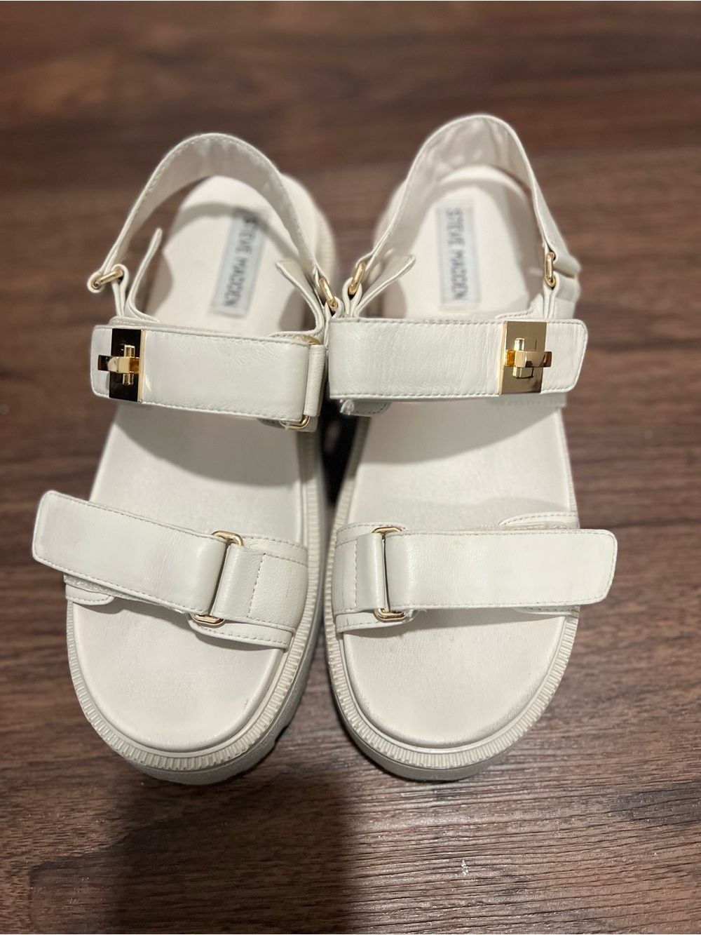 Steve Madden White Platform Buckle Sandals